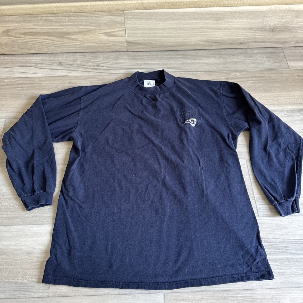 Vintage St Louis Rams Mock Neck Turtleneck Long Sleeve Shirt NFL‎ Sz L Navy Blue
